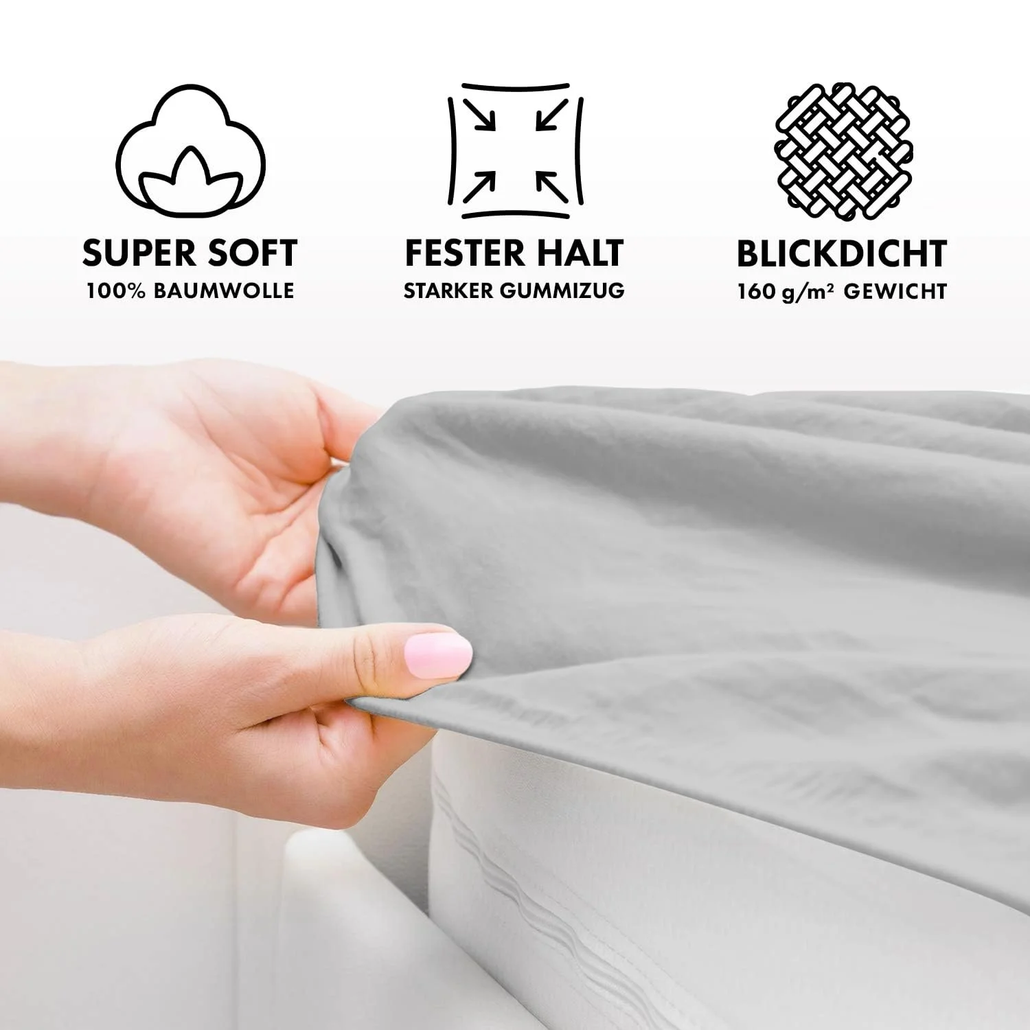 Простынь на резинке Jersey Jacobson BASIC 180 x 200 см - 200 x 200 см Серый, фото №3