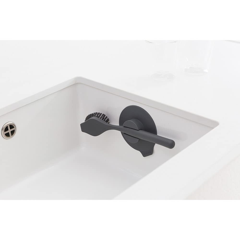 Щетка для мытья посуды Brabantia с держателем на присоске Темно-серая 11 x 23,5 x 6 см, фото №4