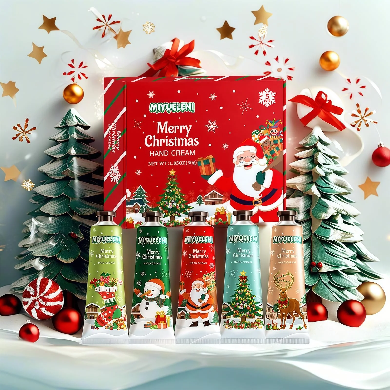 Набір кремів для рук Різдвяний, 5 x 30 г, Живильний набір кремів для рук з маслом ши, фото №5