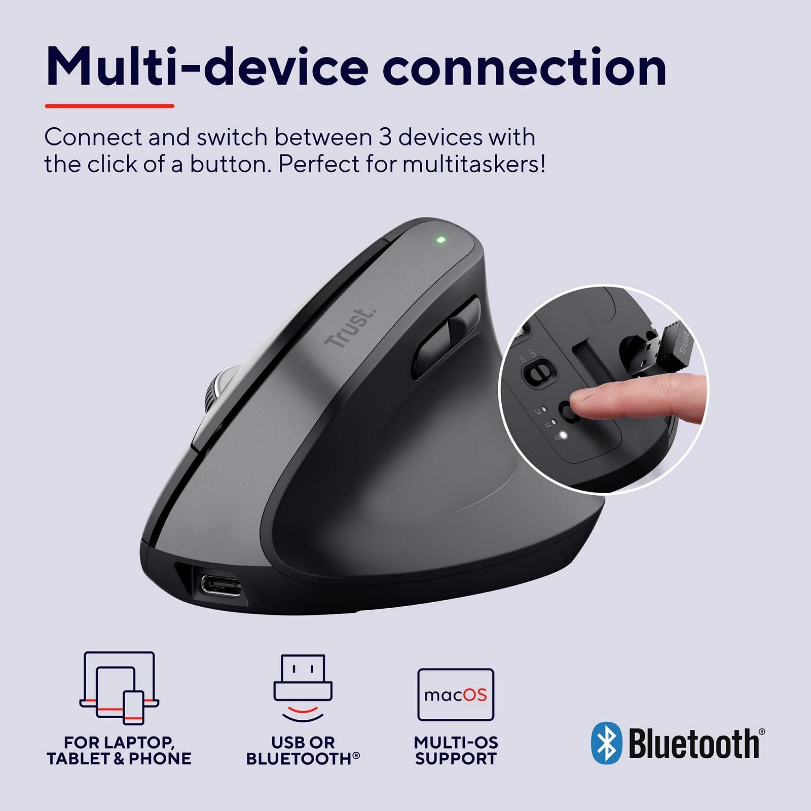 Мышь Trust Bayo+ Беспроводная Bluetooth + RF 2.4GHz Вертикальная Эргономичная Перезаряжаемая Черный, фото №3
