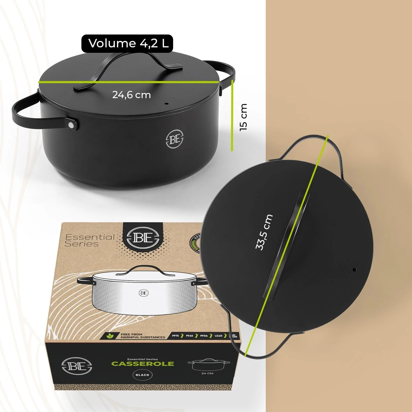 Кастрюля Be Living Essential 24 см (4 литра) с крышкой, индукционная, керамическое антипригарное покрытие, черная, фото №11 Кастрюля Be Living Essential 24 см (4 литра) с крышкой, индукционная, керамическое антипригарное покрытие, черная, фото №11