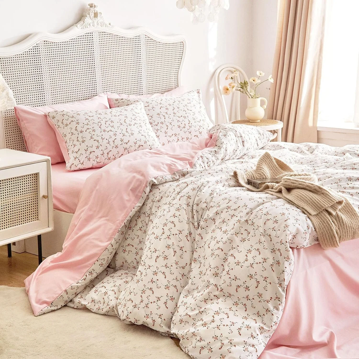 Постельное белье Lanqinglv 135 x 200 см, розовое, белое, листья, цветы, растительный узор, двустороннее, микрофибра, фото №3 Постельное белье Lanqinglv 135 x 200 см, розовое, белое, листья, цветы, растительный узор, двустороннее, микрофибра, фото №3