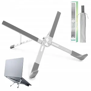 Подставка для ноутбука X-образная BELLEMOND Регулируемая по высоте алюминиевая подставка с 5 уровнями, складная и легкая, вентилируемая, для ноутбуков и планшетов до 17,3 дюймов, космическое серебро - Фото 1
