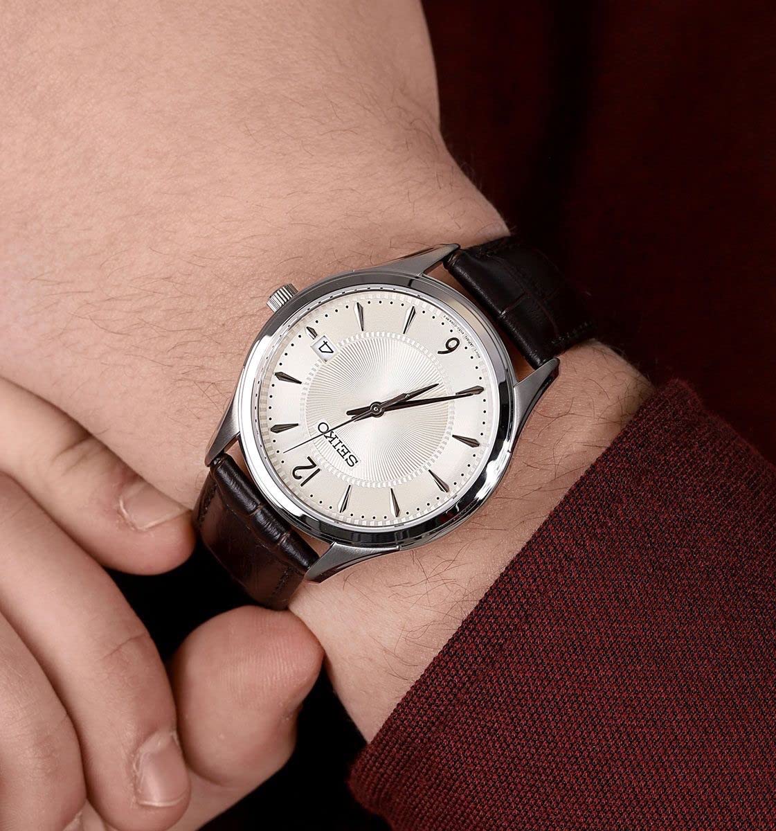 Часы Seiko Мужские Аналоговые Кварцевые SUR421P1 Кожаный ремешок Серебристые, фото №3