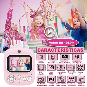 Детский цифровой фотоаппарат с мгновенной печатью Lacosvi 12MP 1080 HD Videos IPS 2.4" SD 32GB Pink synthetic.ua - Фото 1