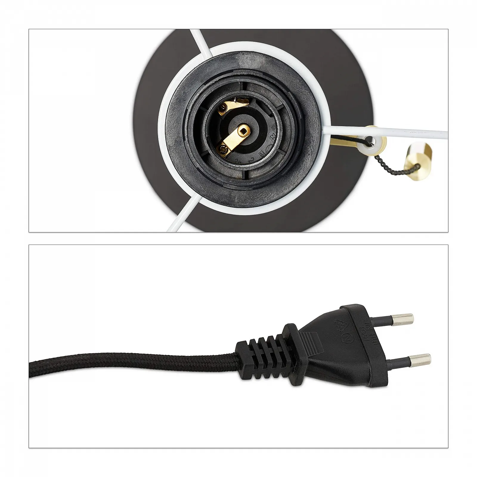 Настільна лампа Relaxdays з тяговим вимикачем тканинний абажур E27 69 x 24 см Чорний/Золотий, фото №9