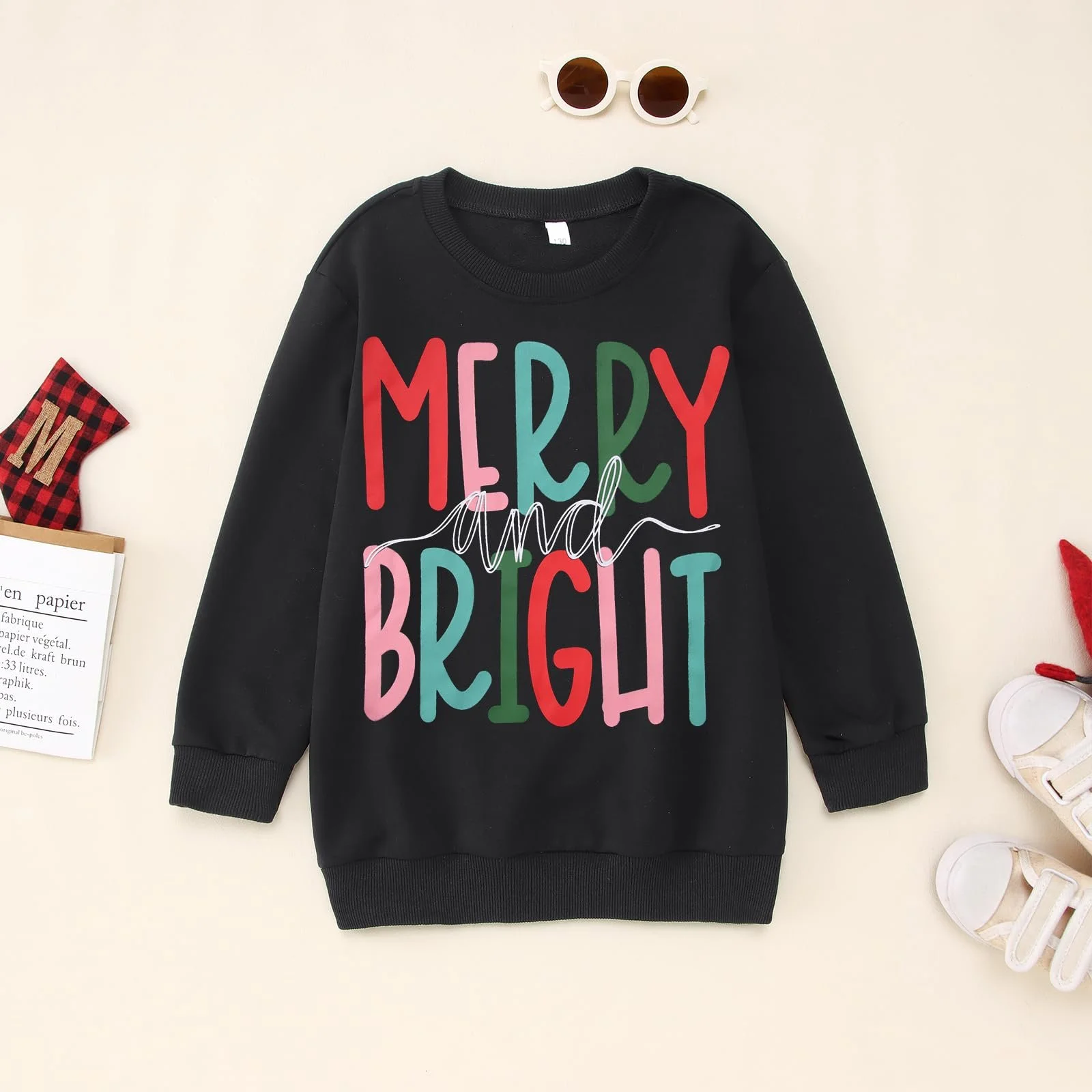 Джемпер C&M WODRO Рождественский для детей Merry Bright Printer Унисекс для мальчиков и девочек Хлопковый теплый пуловер с круглым вырезом и длинными рукавами Праздничный джемпер, фото №3