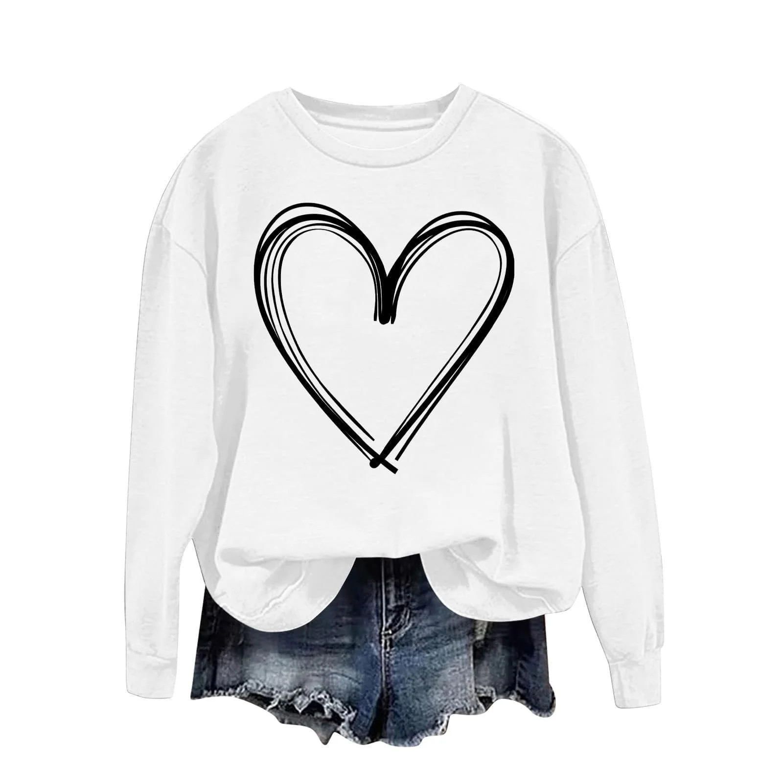 Женский свитшот Gwnauz Пуловер Женский джемпер с принтом сердца, круглым вырезом и длинными рукавами для женщин и девушек, осенне-зимний классический принт в виде сердца, большой, теплый и комфортный, фото №2 Женский свитшот Gwnauz Пуловер Женский джемпер с принтом сердца, круглым вырезом и длинными рукавами для женщин и девушек, осенне-зимний классический принт в виде сердца, большой, теплый и комфортный, фото №2