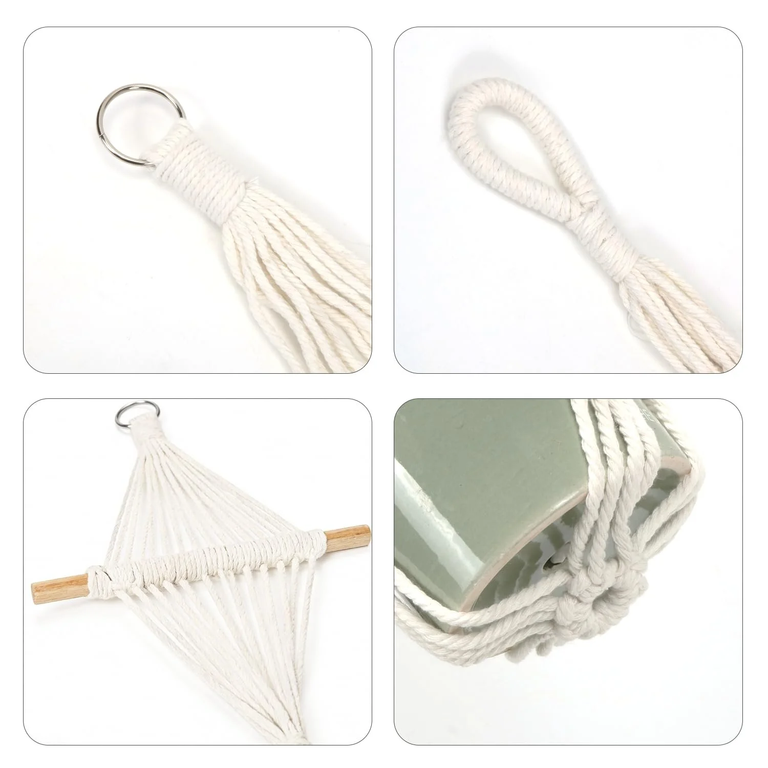 Підвісні кашпо макраме HUKUMA Набір 4 шт. бавовна з гачками та китицями, фото №3 Підвісні кашпо макраме HUKUMA Набір 4 шт. бавовна з гачками та китицями, фото №3