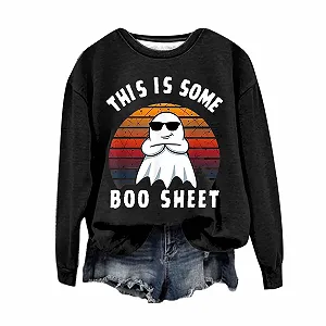 Хеллоуин Свитшот Женский Модный Повседневный Принт Хеллоуин Круглый вырез Длинный рукав Без капюшона - Фото 1