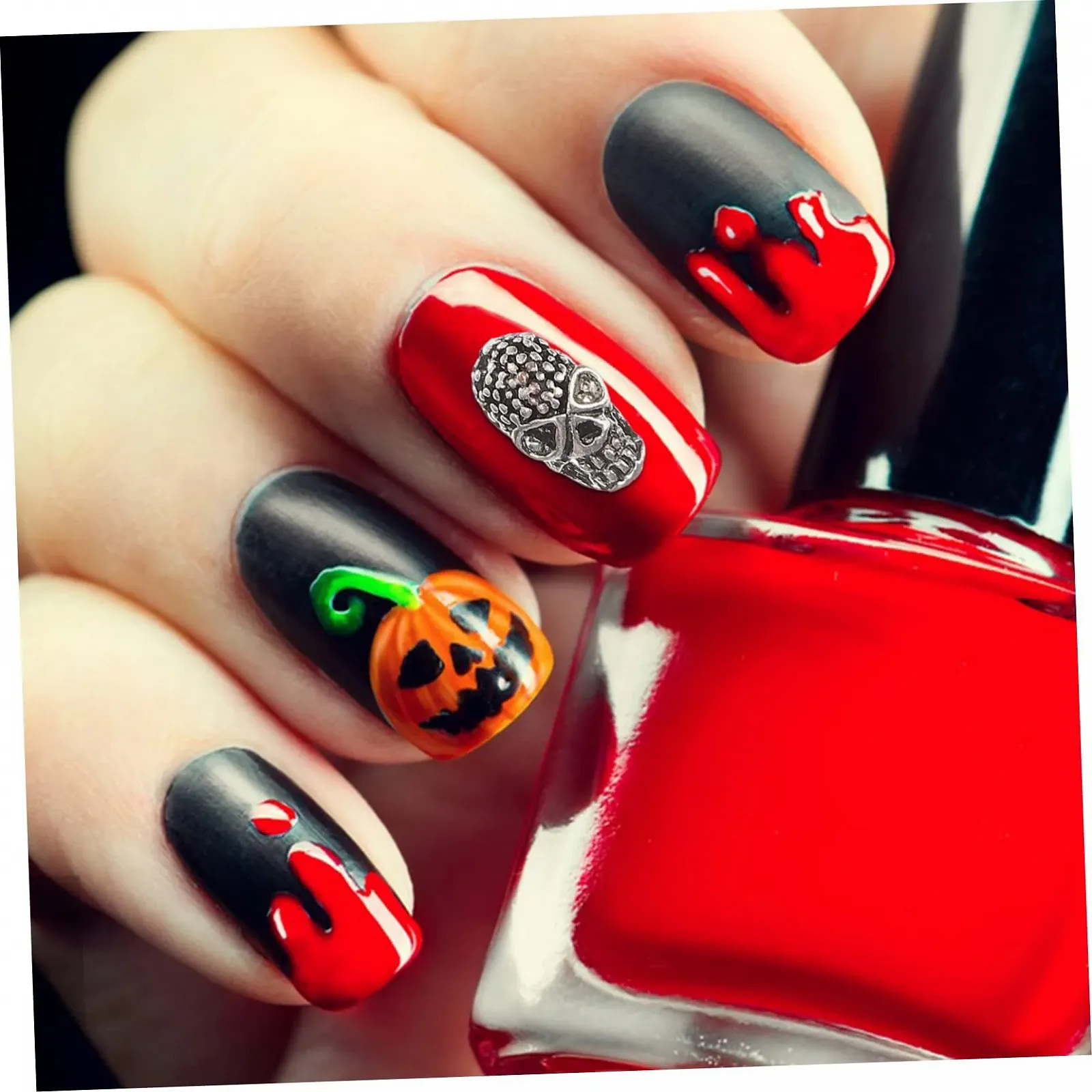 Підвіски для нігтів FOMIYES Хелловін Череп DIY з цинкового сплаву та страз, фото №6