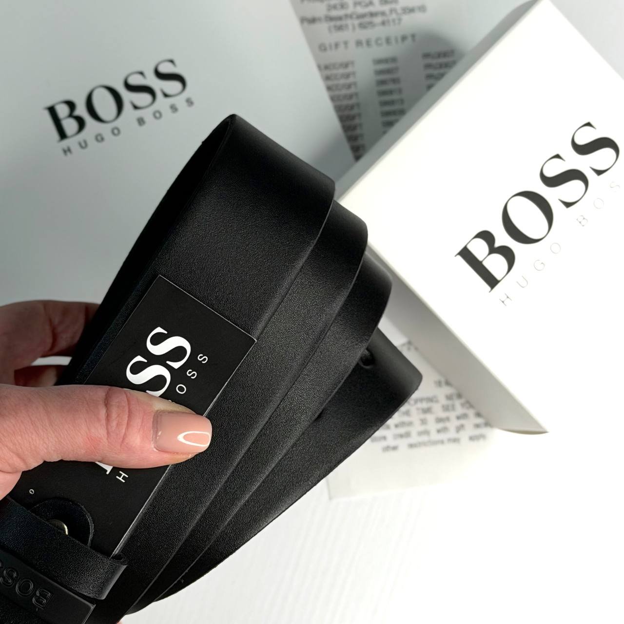 Чоловічий шкіряний ремінь BOSS, з чорною пряжкою, фото №6