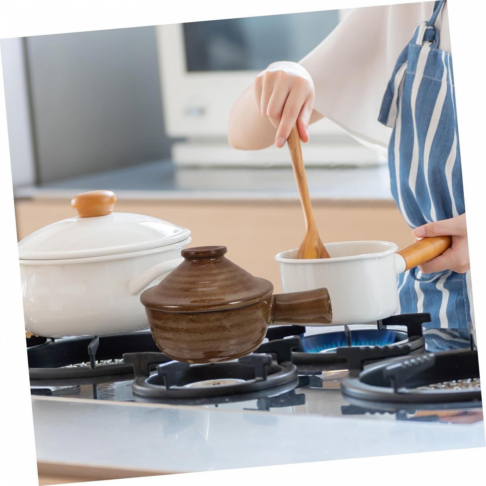 Ківш VICASKY з грубої глини з кришкою термостійкий з антипригарним покриттям для мікрохвильової печі, фото №5