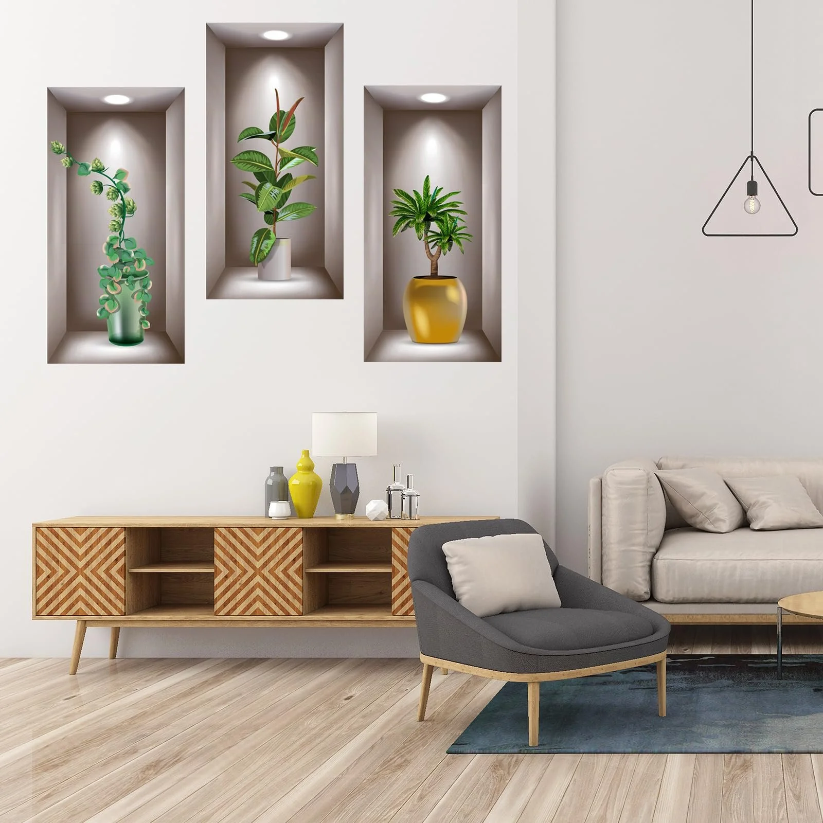 3D Наклейка на стіну Ваза 20 x 40 см Зелена Рослини 3D-ефект, фото №5