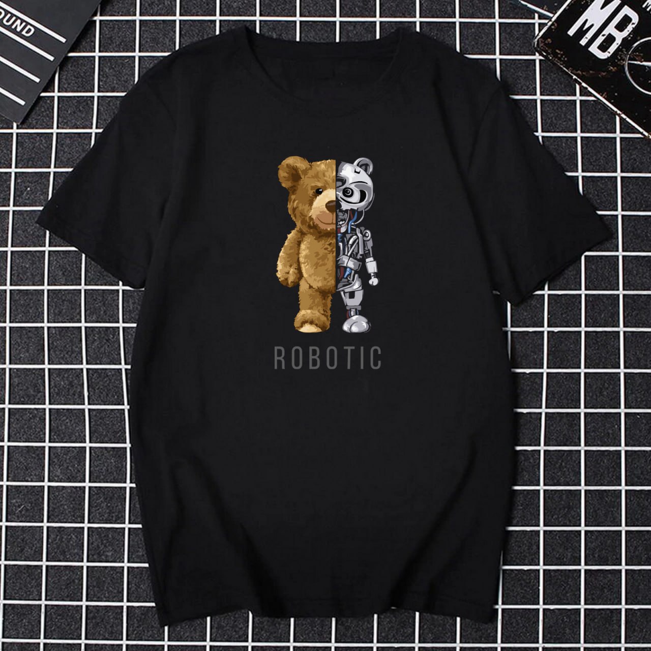 Футболка мужская с принтом мишка-робот SW1007 цвет черный размер S/M, фото №2 Футболка мужская с принтом мишка-робот SW1007 цвет черный размер S/M, фото №2