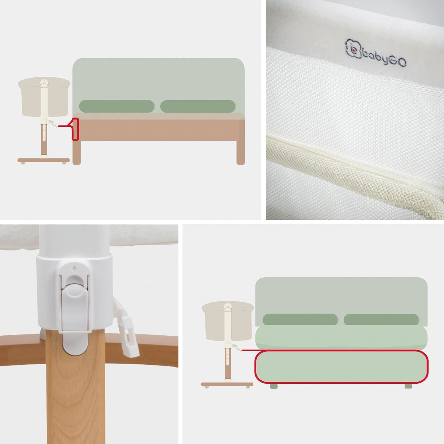 Детская кроватка Babygo Amila Beige Creme / Приставная кровать с матрасом / Белая, фото №5 Детская кроватка Babygo Amila Beige Creme / Приставная кровать с матрасом / Белая, фото №5