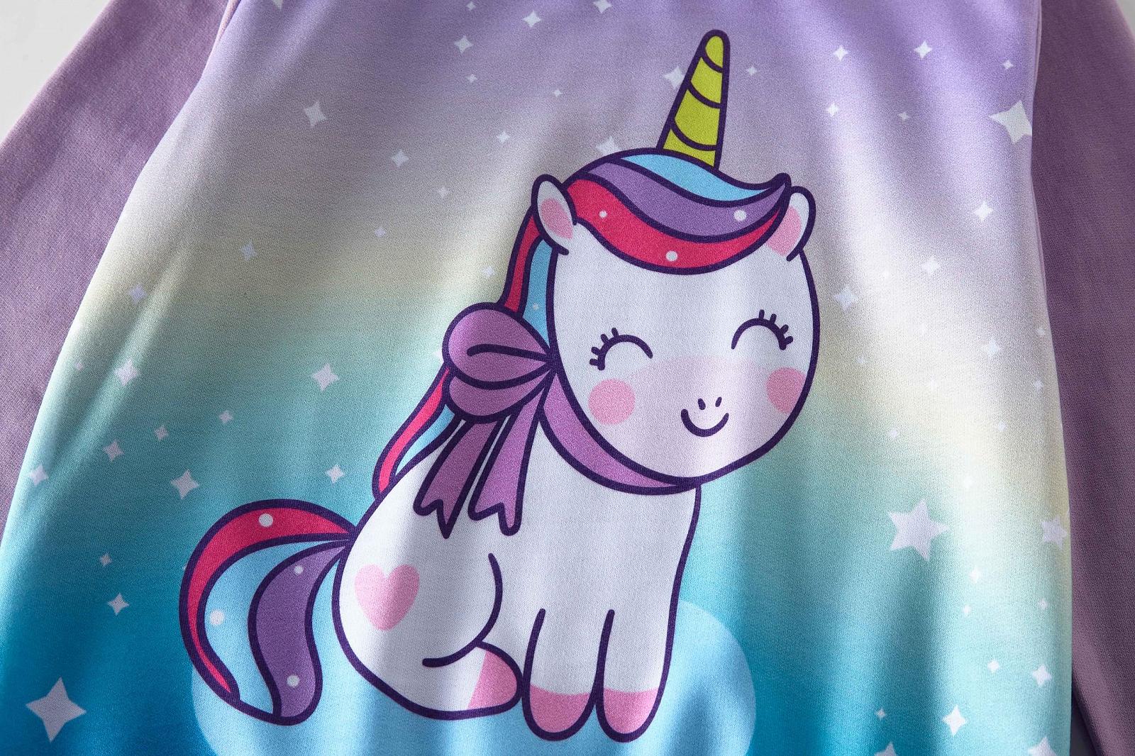 Толстовка SOIBEEN для девочек, милый детский пуловер, комплект 2 шт., топ с единорогом, свитшот, пуловер, круглый вырез, длинный рукав, повседневная одежда, весенняя осенняя хлопковая толстовка 1-10 лет, фото №2
