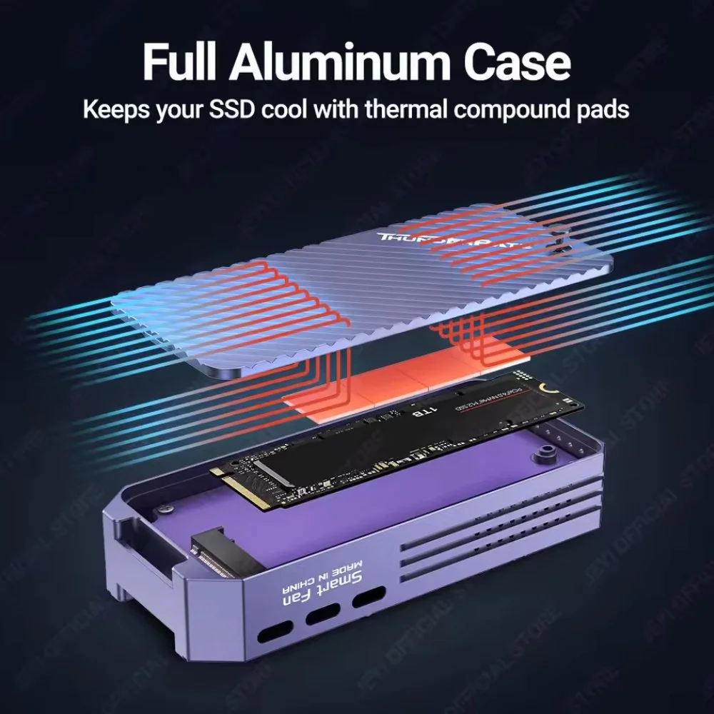 Внешний карман JEYI Fan 40Gbps M.2 NVMe SSD to USB4.0, Thunderbolt 4 Violet, фото №4 Внешний карман JEYI Fan 40Gbps M.2 NVMe SSD to USB4.0, Thunderbolt 4 Violet, фото №4
