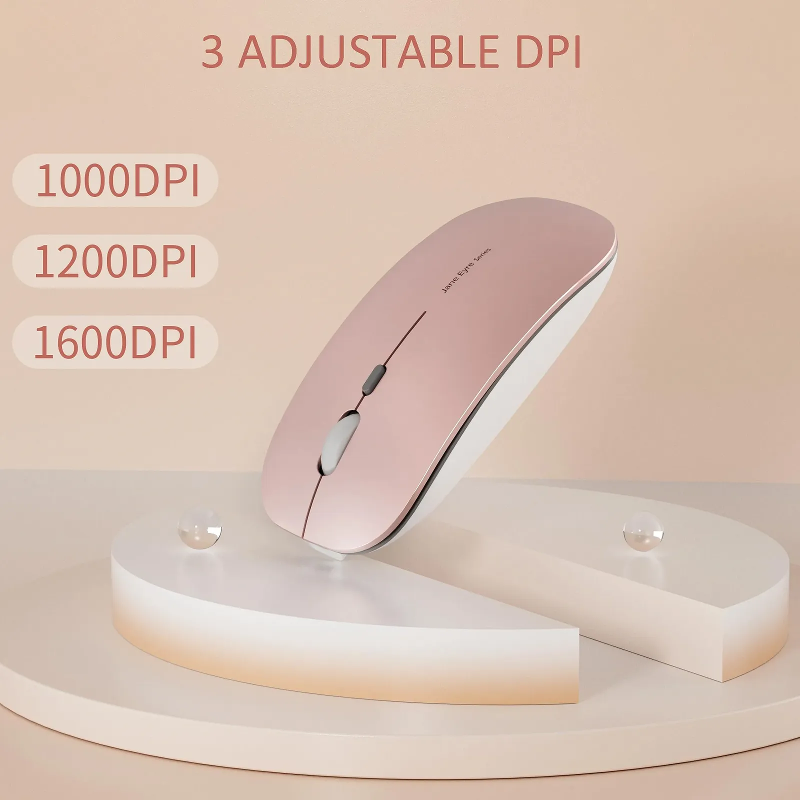 Миша Бездротова Uiosmuph Q5 1600 DPI з USB-ресивером Type C Рожевий, фото №2