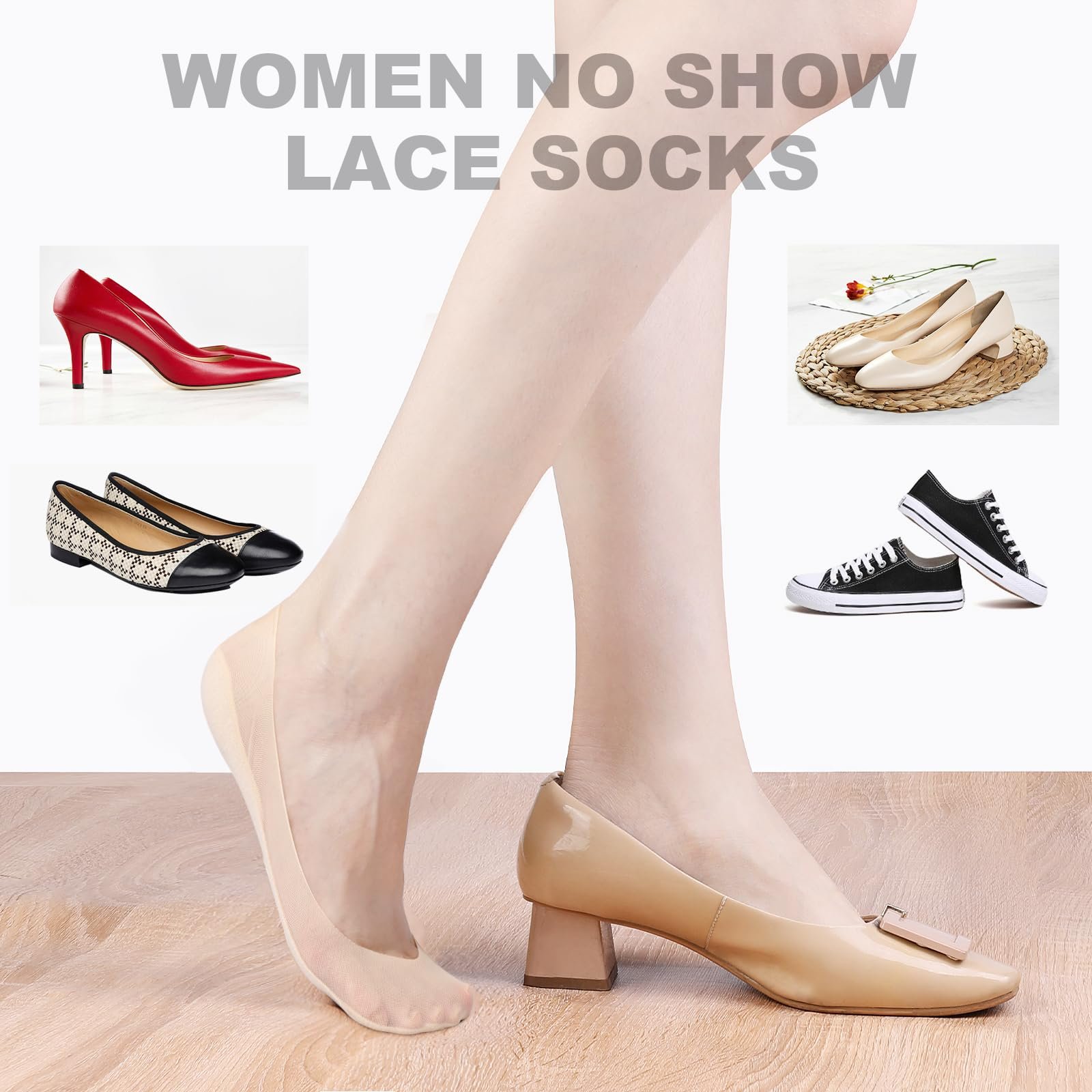 Носки Ultra Invisible женские 6 пар, Ультралегкие дышащие низкие носки и случайные нескользящие носки, Носки-балетки для лоферов, плоской обуви, Nude*6, фото №6