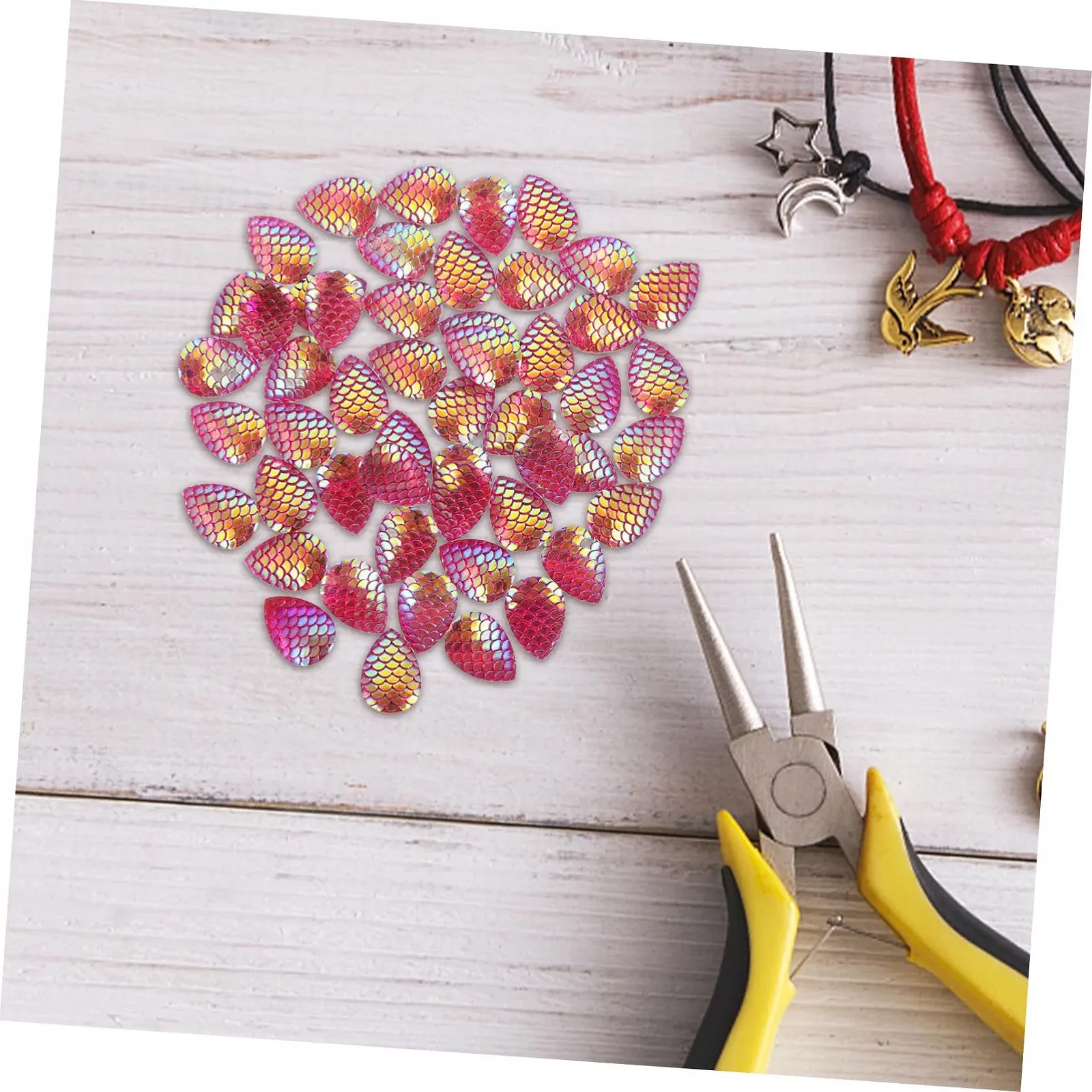 Стразы Плоские, 50 шт., смола, рыбья чешуя, блестящие, для рукоделия, с плоской задней стенкой, для самодельных украшений, аксессуары для одежды, чехлов для мобильных телефонов, для декора, фото №3