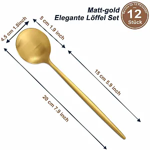 Ложка Bestdin 20 см, набір 12 штук, золотиста матова synthetic.ua - Фото 1