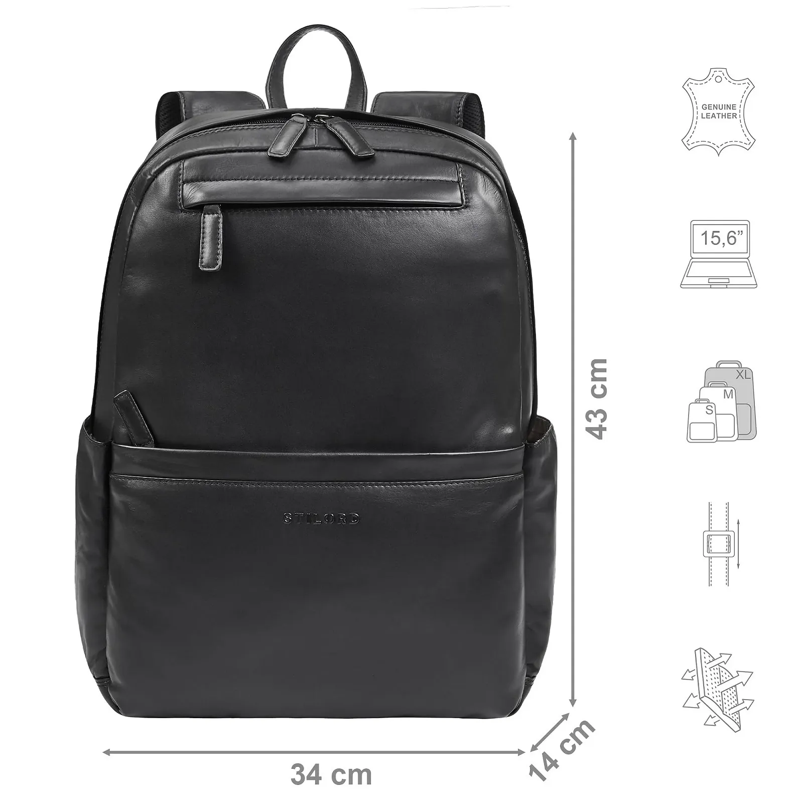 Рюкзак для ноутбука STILORD Brighton 15.6 дюймів шкіряний XL Чорний, фото №2