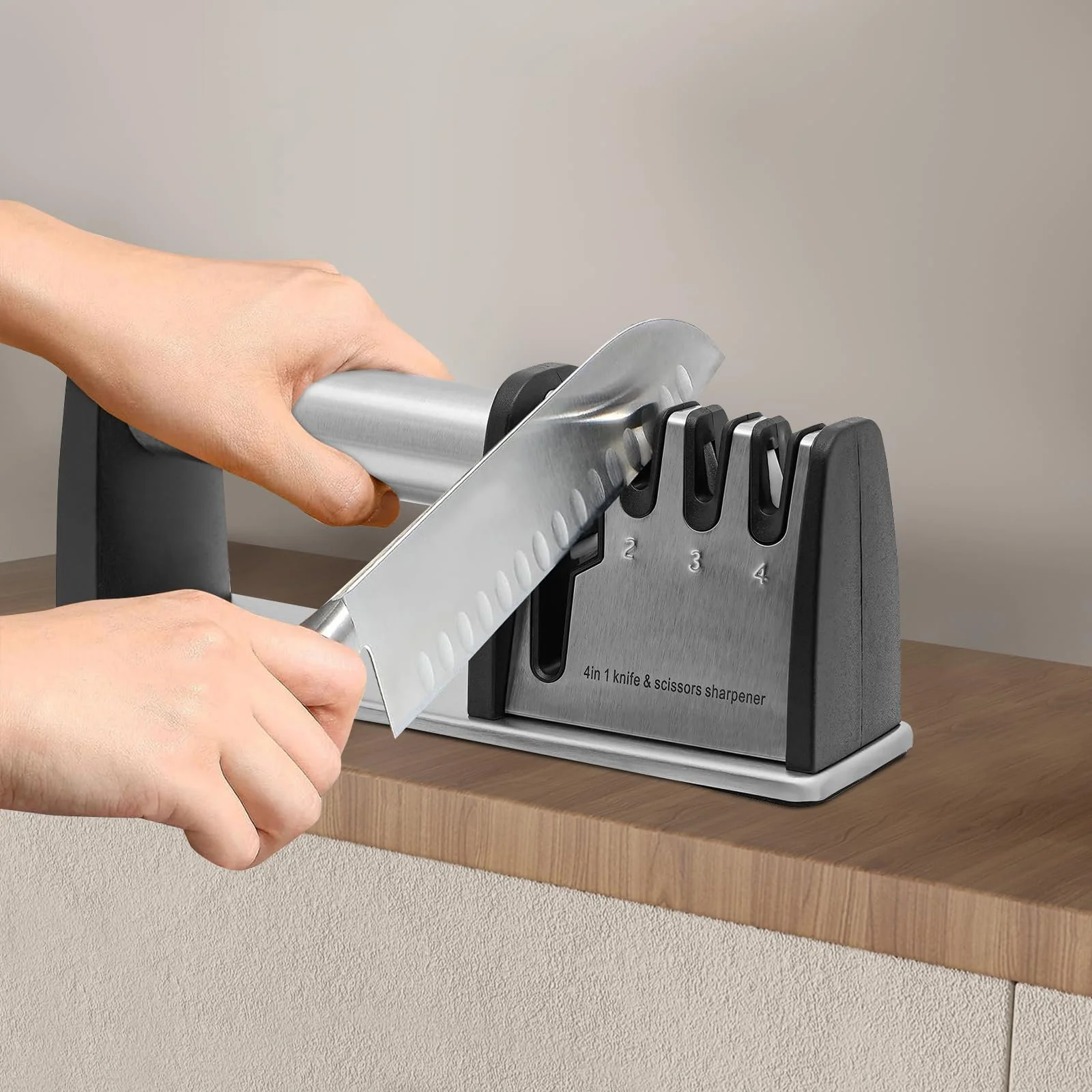 Точило для ножів 4-в-1 професійна для кухонних та мисливських ножів, фото №5