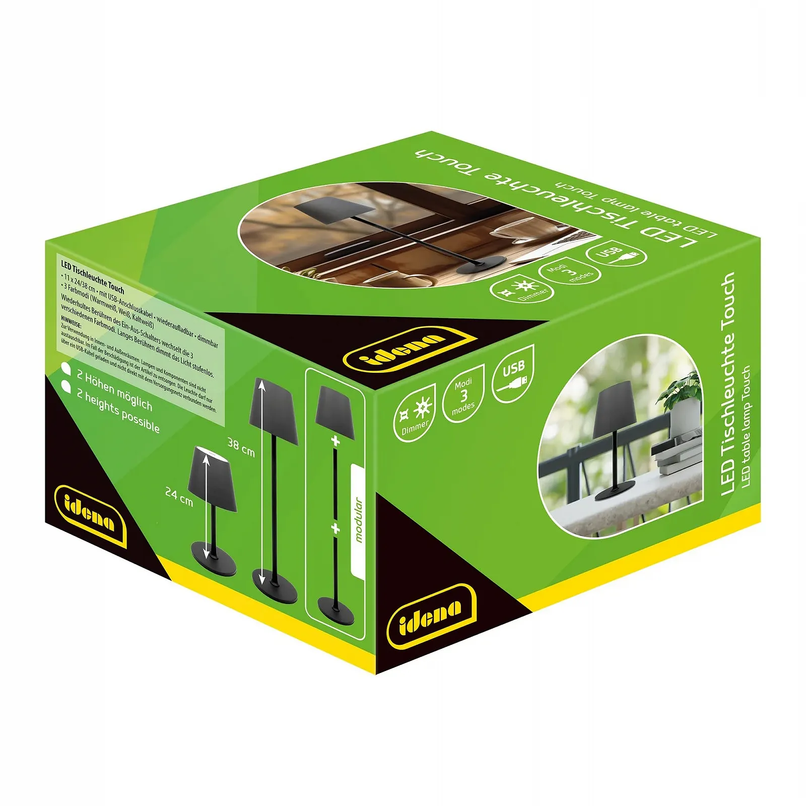 Настільна лампа Idena Touch 50123 LED Dimmable USB-C 24-38 см Чорна, фото №7