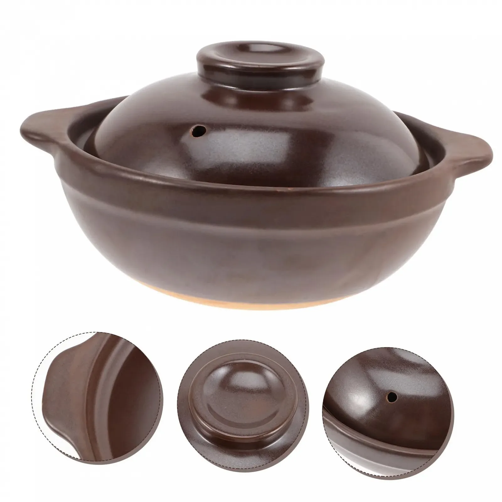 Кастрюля керамическая для тушения маленькая термостойкая с боковыми ручками коричневая, фото №7 Кастрюля керамическая для тушения маленькая термостойкая с боковыми ручками коричневая, фото №7