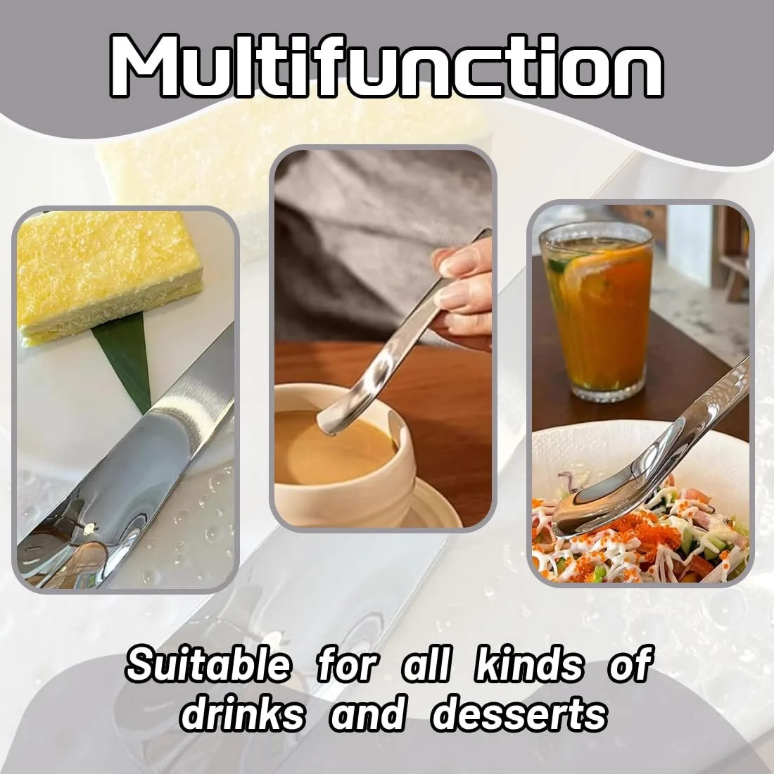 Десертна ложка з нержавіючої сталі для кави, чаю, джему, морозива, йогурту 2,3 см x 15 см (6 штук), фото №4