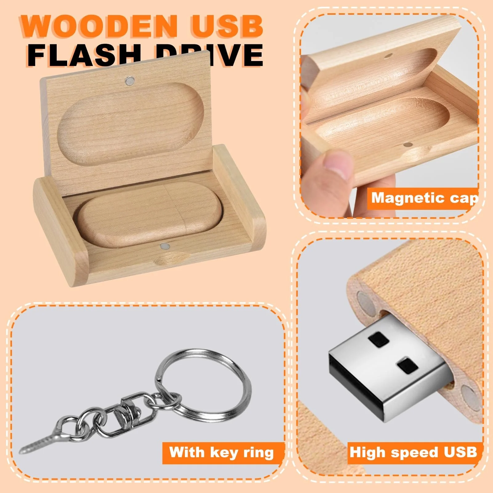 USB-флеш-накопичувач Wooden USB 2.0 64 GB з дерев'яною коробкою, фото №5
