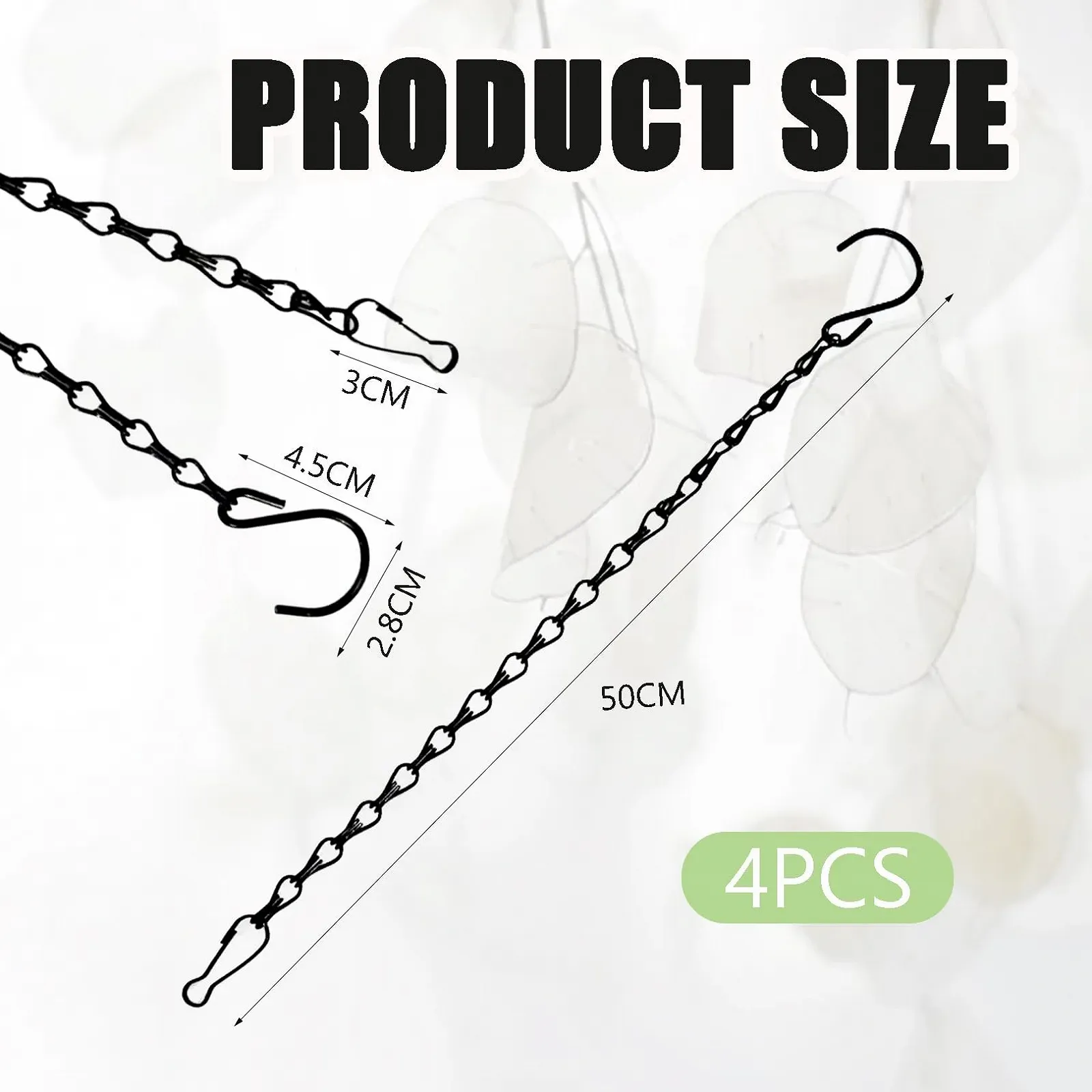 Набір підвісних ланцюгів для квіткових кошиків 4 шт. Метал 50 см Чорний, фото №2