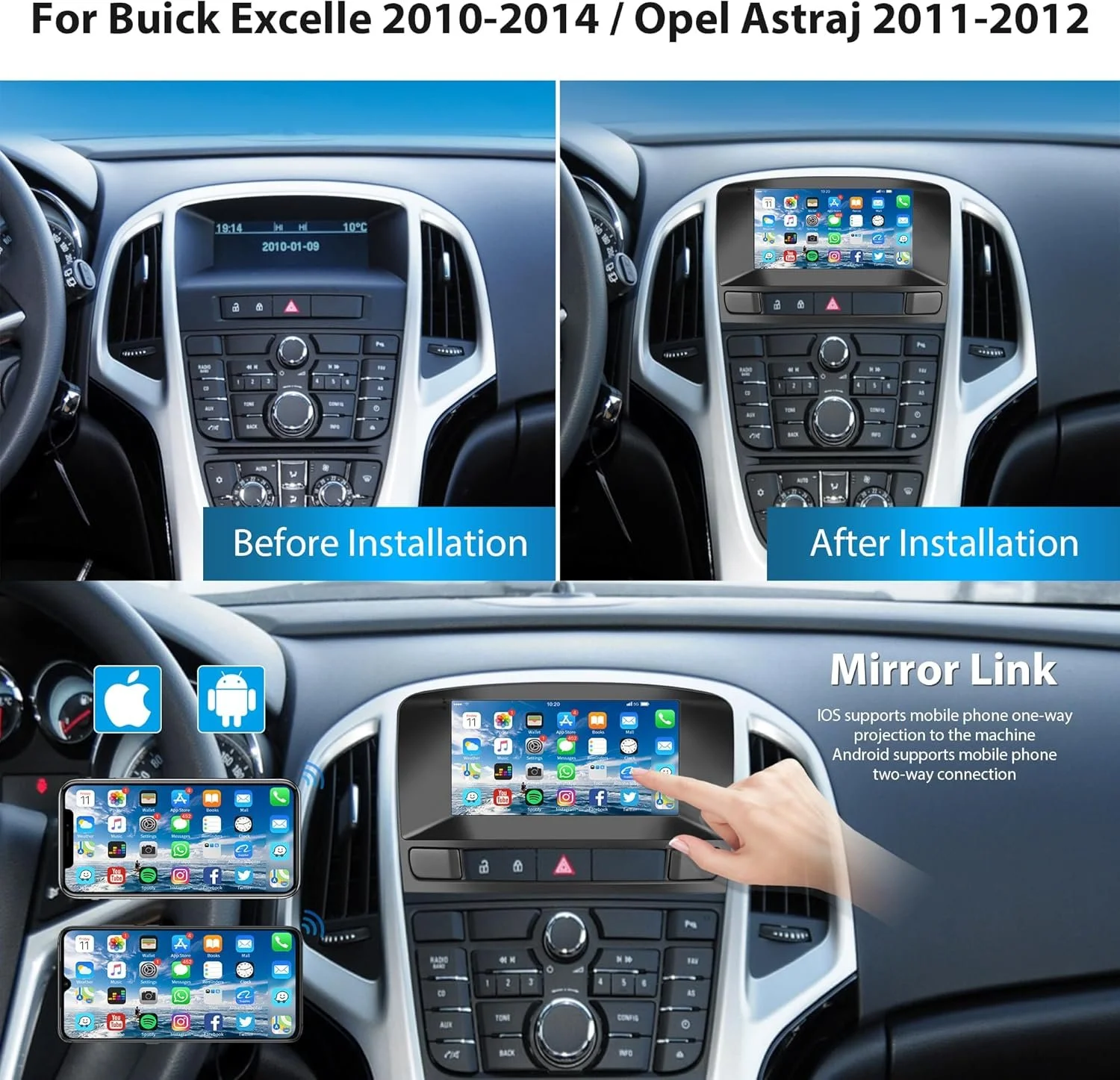 Штатна автомагнітола Hodozzy для Buick Excelle/Opel Astra J / 7" / Сенсорна / 2/64Гб / Android 13 / Apple CarPlay / Android Auto / Bluetooth / WI-FI / GPS / USB, фото №2