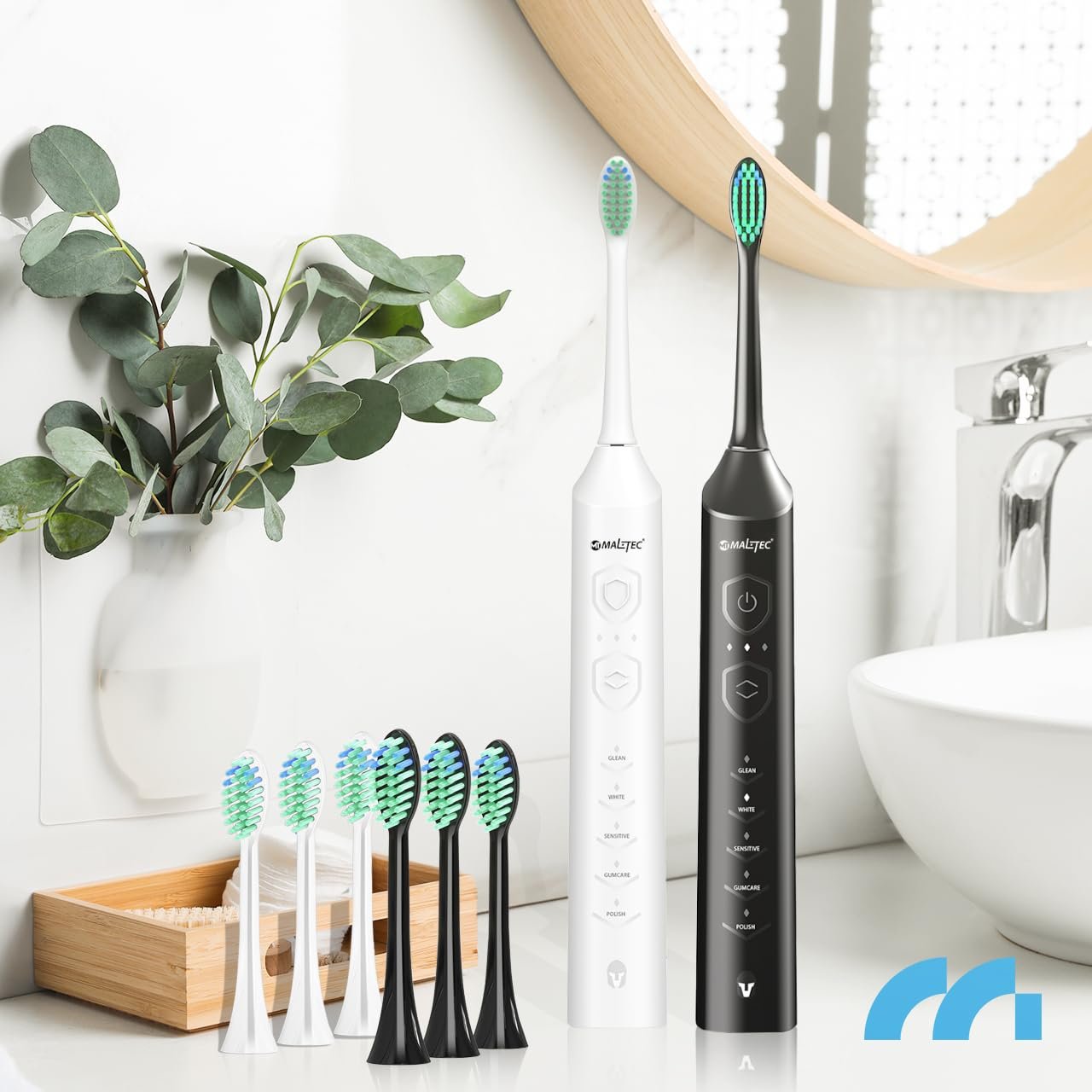 Набір електричних звукових зубних щіток MalTec Sonic 2 шт, 6 режимів, 2 зарядні пристрої, фото №7