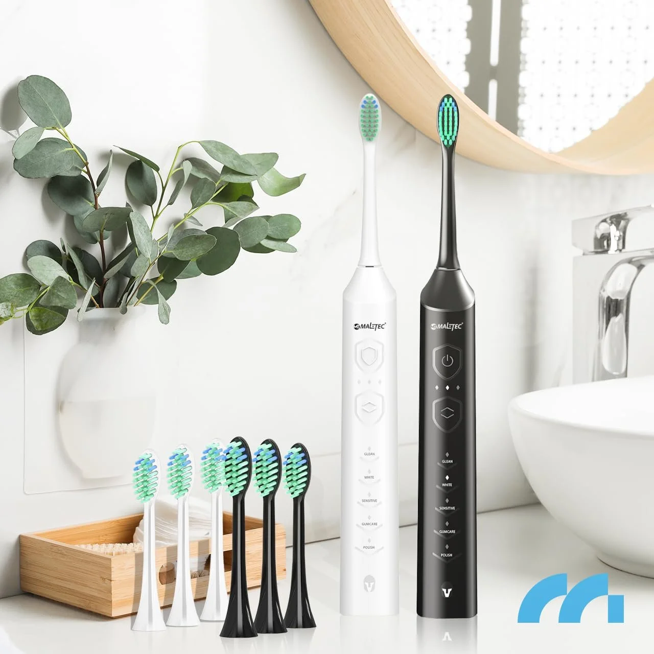 Набор электрических звуковых зубных щеток MalTec Sonic 2 шт, 6 насадок, 6 режимов, 2 зарядных устройства, фото №7
