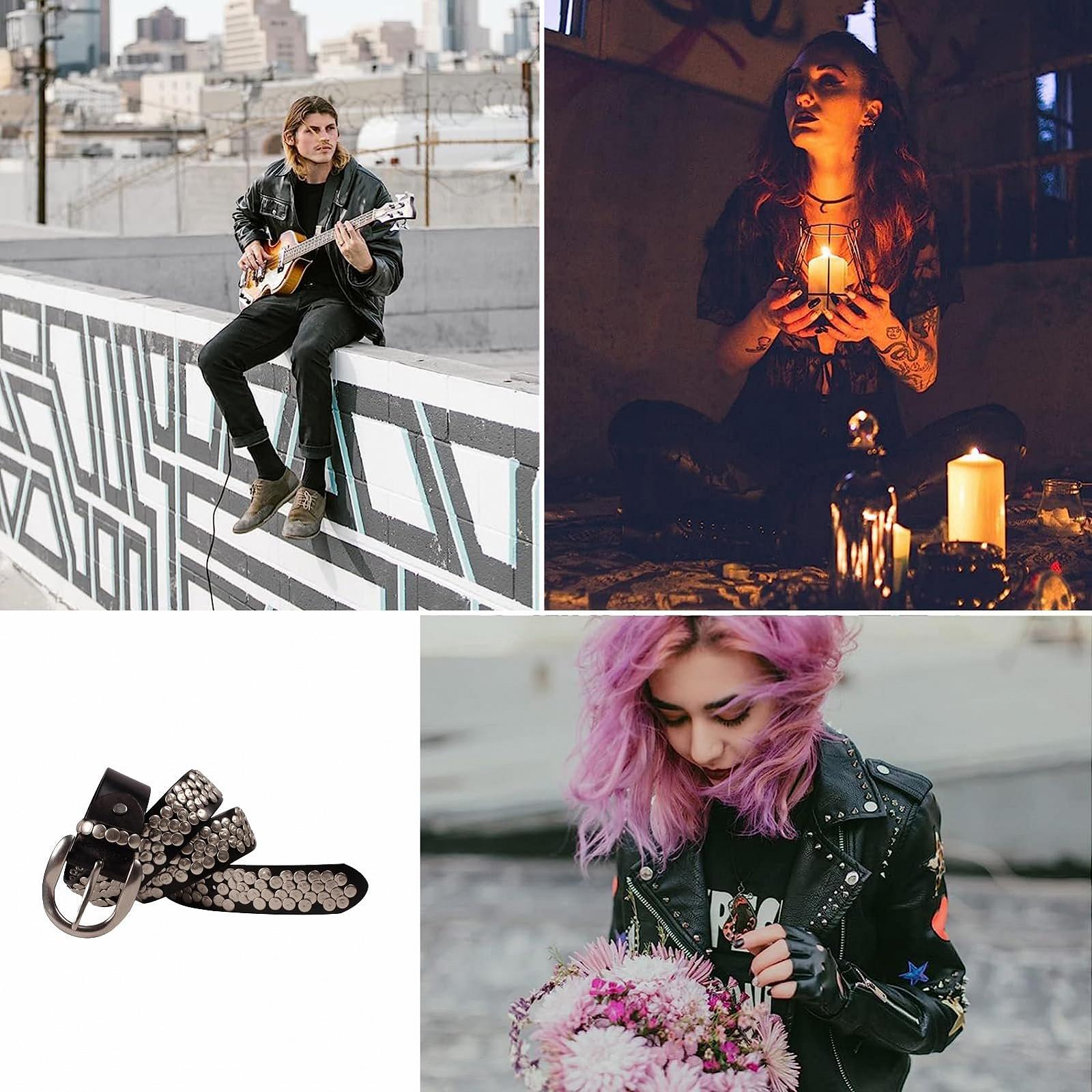 Ремінь Rivet Метал Punk Rock Goth Шкіряний Ремінь на Талію з Яскравими Нерегулярними Круглими Заклепками, фото №6