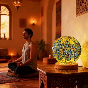 Настільна лампа Morocco Mosaic Скляна мозаїка Дерев'яна основа USB Moroc-Green synthetic.ua - Фото 1