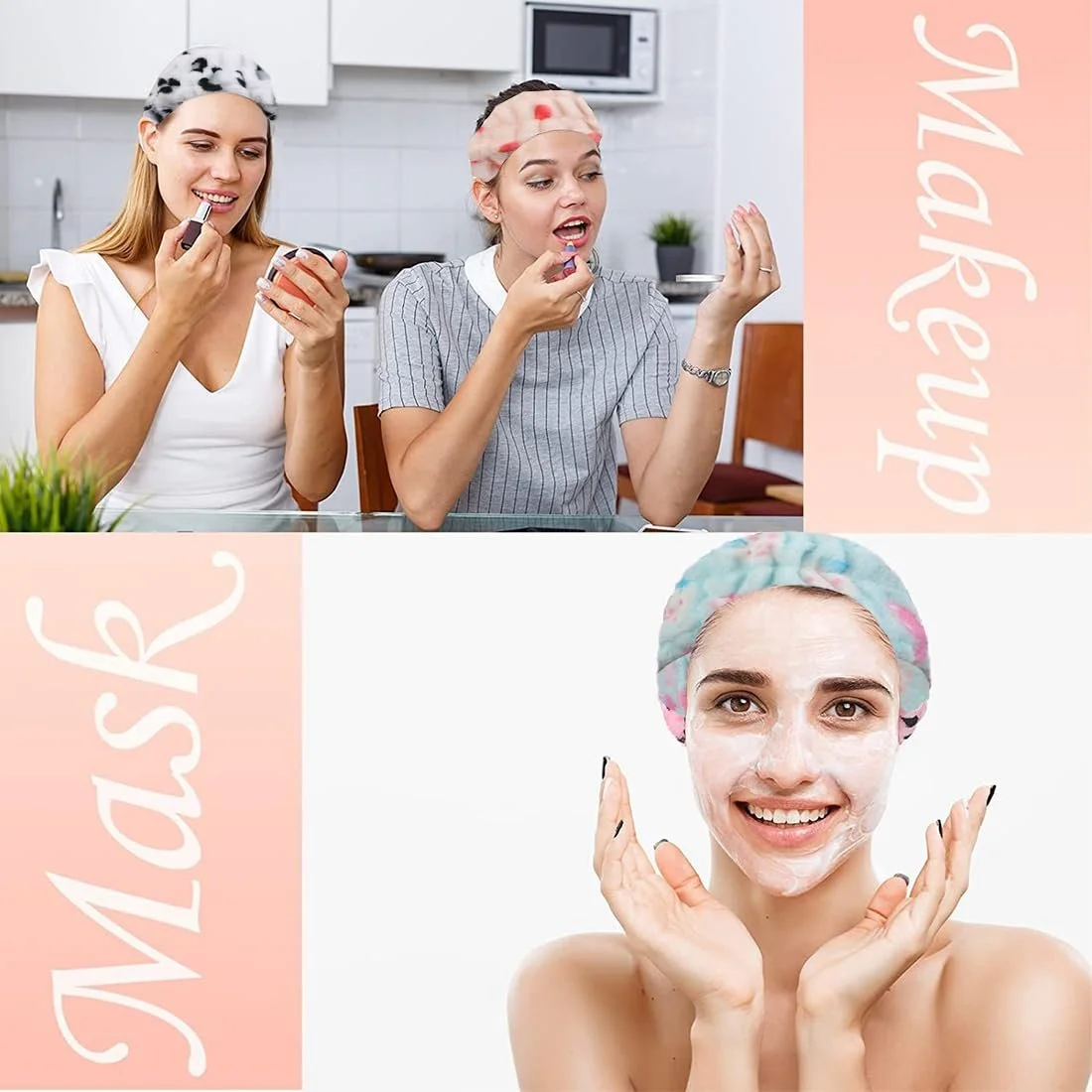 Набір з 4 спа пов'язок на голову для макіяжу та вмивання для жінок, фото №6