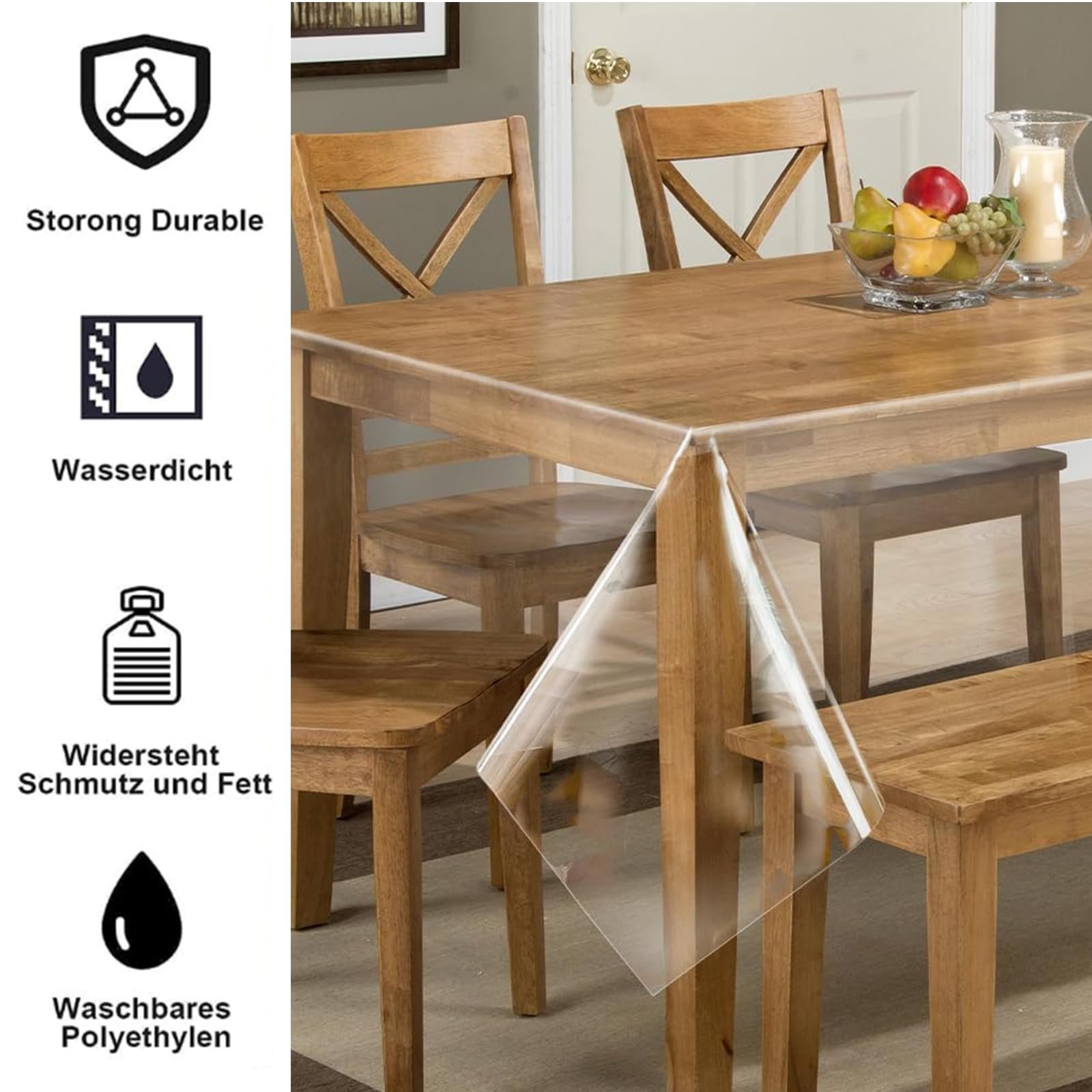 Скатертина ПВХ прозора захисна 220 x 140 см товщина 0.2 мм, фото №3