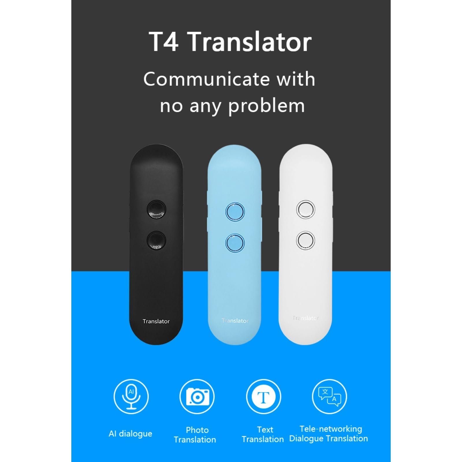 Интеллектуальный AI Голосовой Переводчик 144 Языки Черный, фото №2
