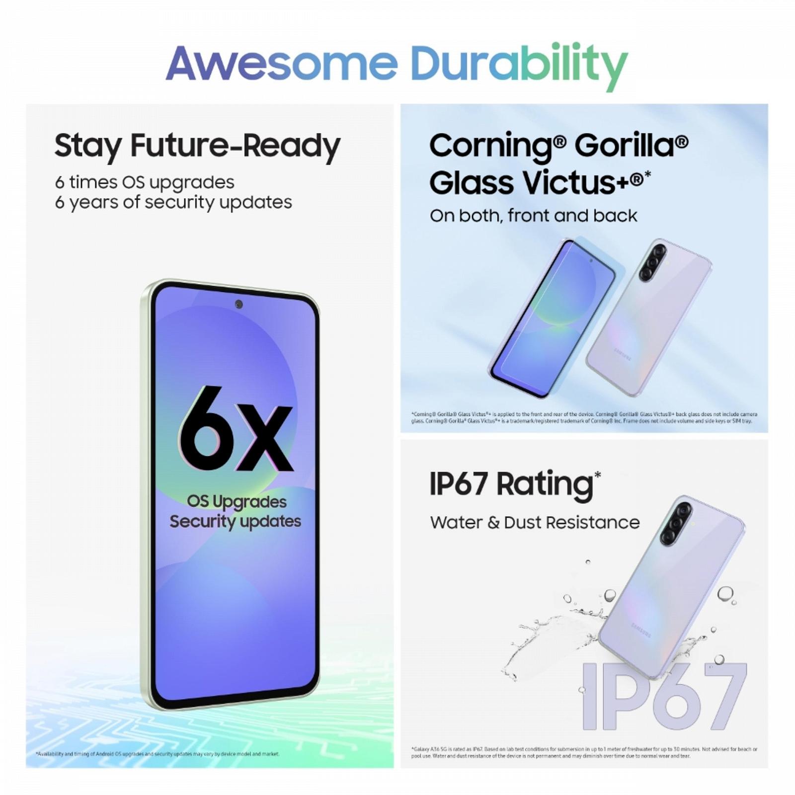 Смартфон Samsung Galaxy A36 5G 8GB RAM 256GB ROM Awesome Lavender, фото №7 Смартфон Samsung Galaxy A36 5G 8GB RAM 256GB ROM Awesome Lavender, фото №7
