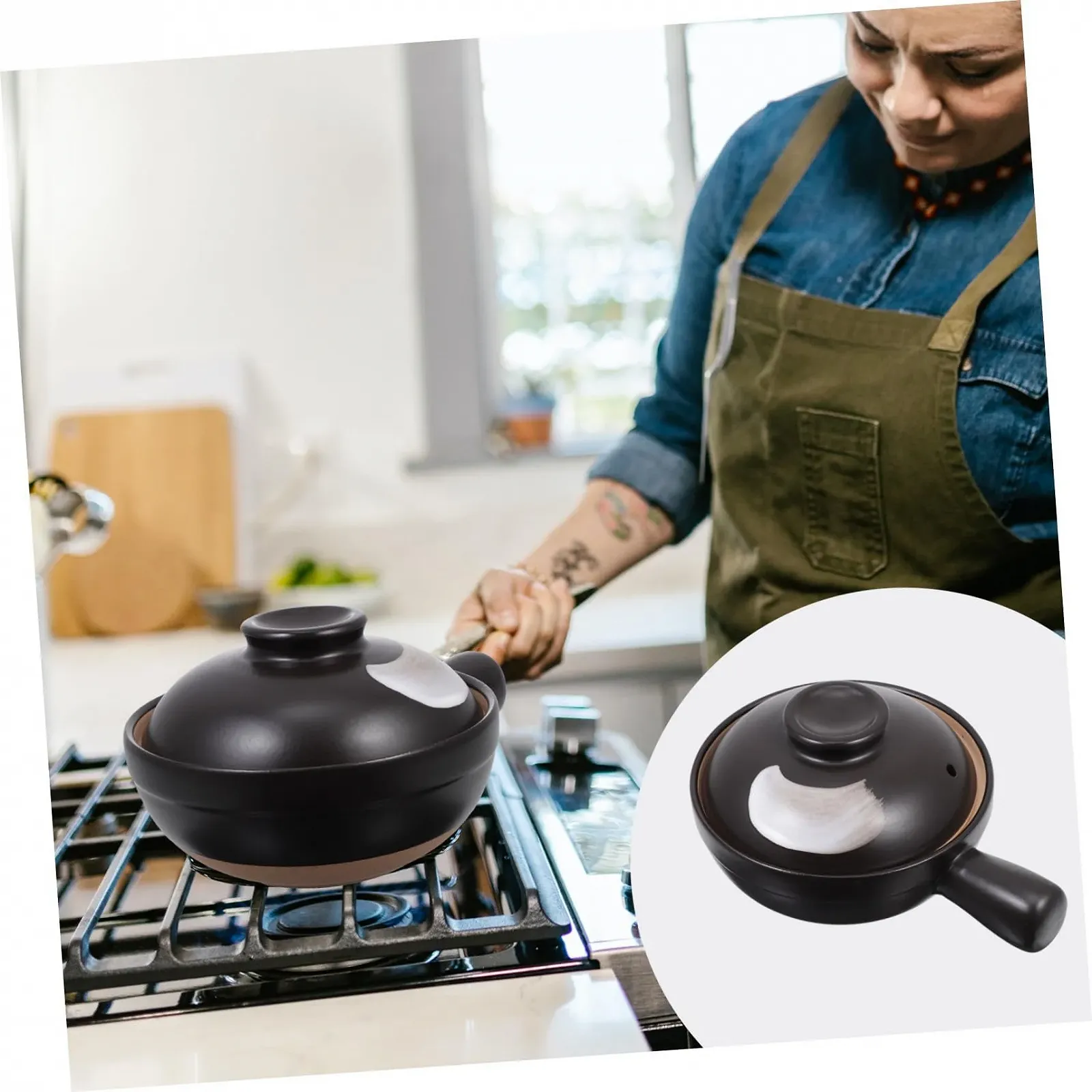 Кастрюля для супа Toyvian с ручкой, керамическая с крышкой, для 1 человека, фото №4