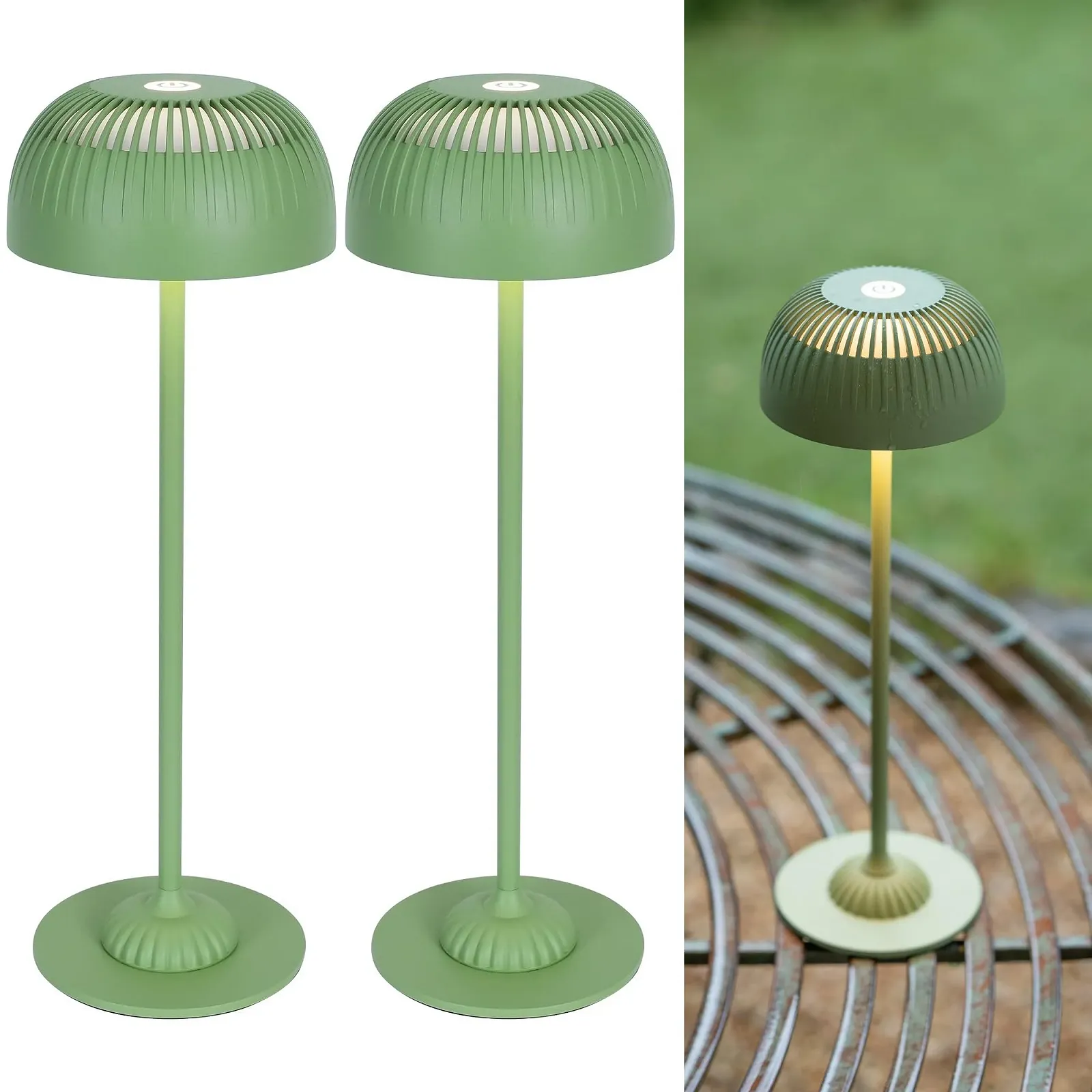 Настільна лампа Акумуляторна сенсорна регульована яскравість 5200 мАг 3 режими світла IP54 2 шт. Зелений, фото №1