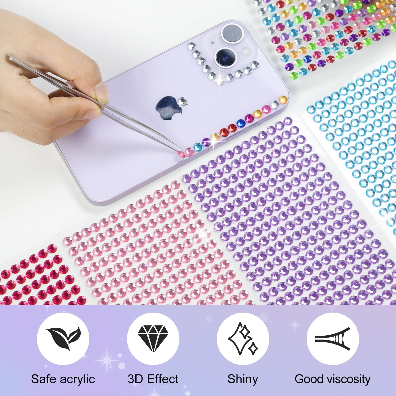 Стразы самоклеящиеся 3120 штук, 12 листов, для лица, макияжа, ногтей, фестивалей, фото №5