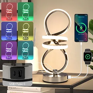 Настольная лампа RGB LED Touch Control Dimmable 6 Colour Changing 3 Levels USB, серебристая - Фото 1