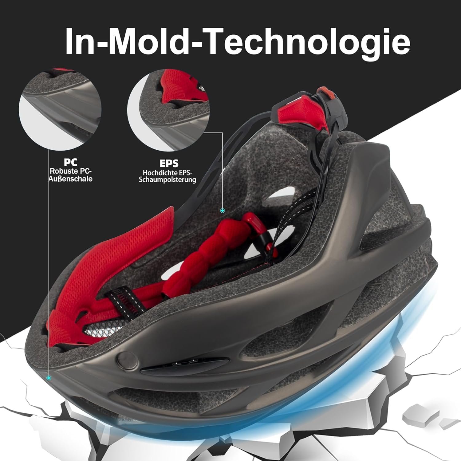 Шолом велосипедний KINGLEAD MTB з магнітним візором, регульований, легкий, для скейтерів, вбудований світлодіодний задній ліхтар, фото №6