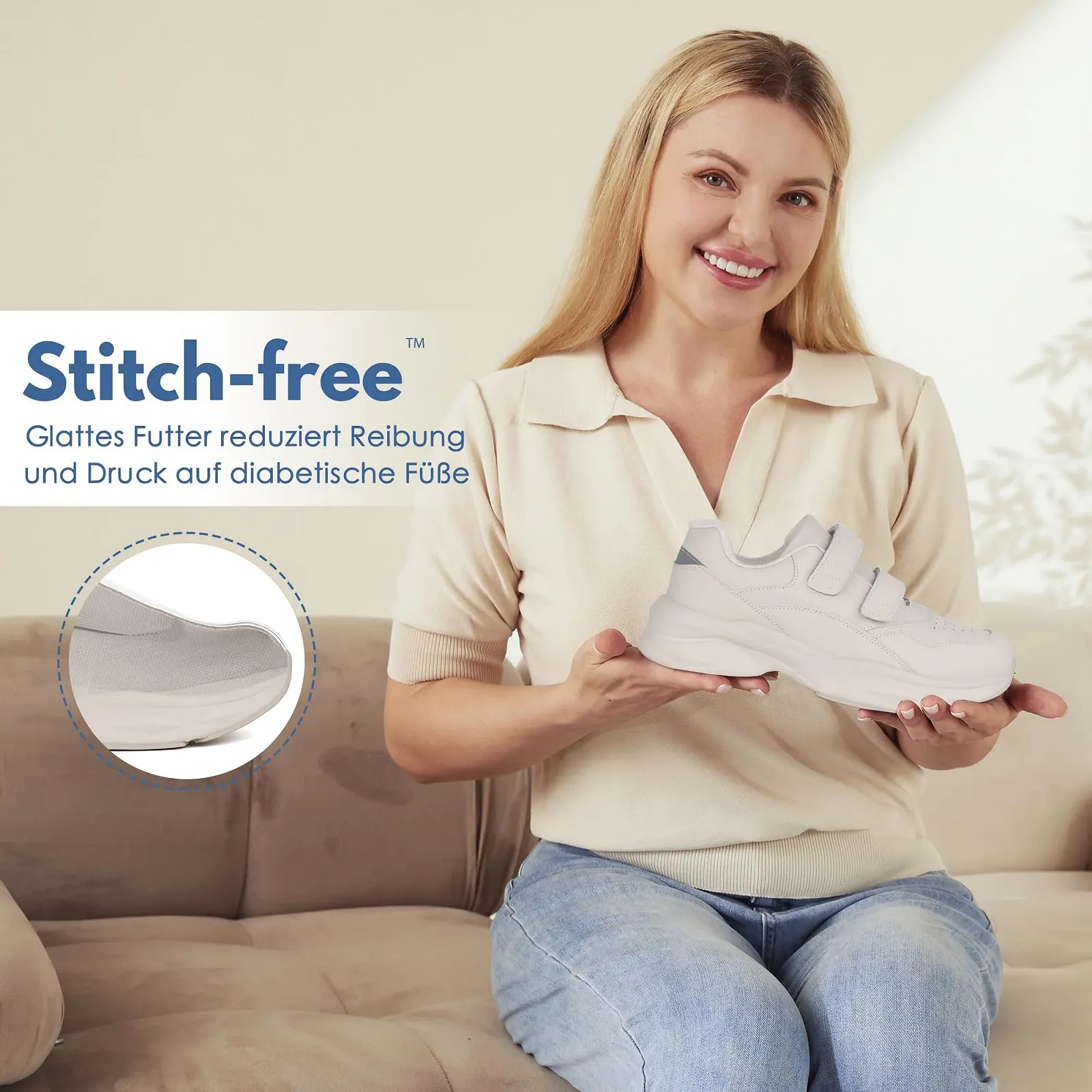 Кросівки Ortho+rest жіночі діабетичні з натуральної шкіри для ходьби з широким носком, фото №2