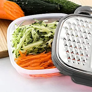 Терка 2 в 1 з контейнером Fine & Medium Stainless Steel Blade, ручна терка з ручкою та ящиком для зберігання (Stone) - Фото 1