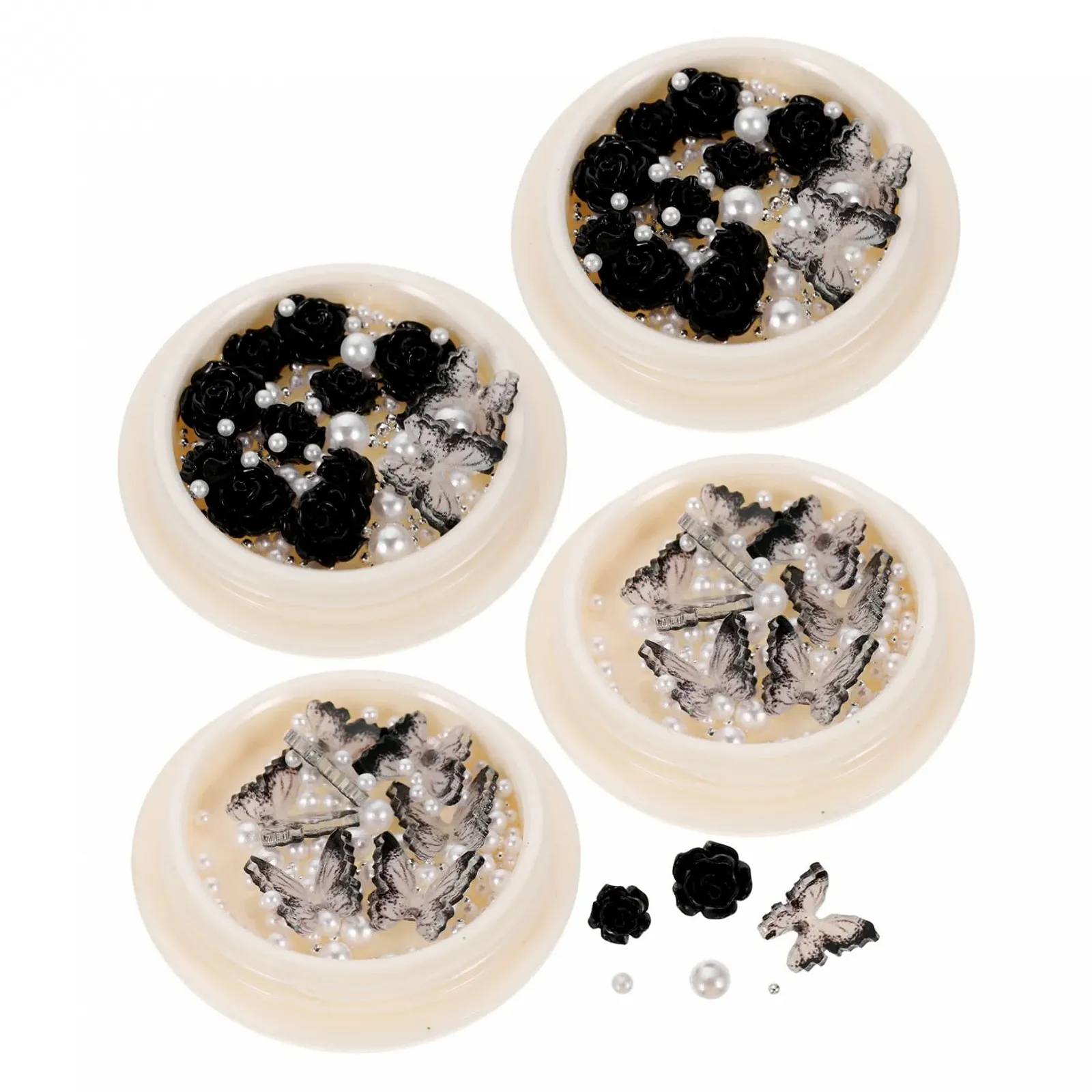 Коробки FRCOLOR с подвесками для ногтей с черными стразами, жемчужными драгоценностями и цветами для творческого дизайна ногтей и проектов, фото №8